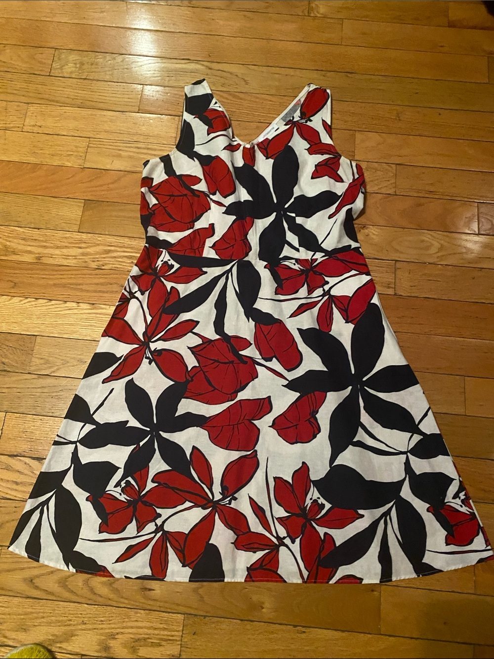 Sleeveless Red & Black Floral A-Line Dress